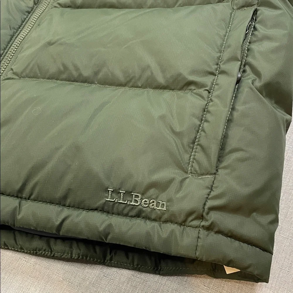 L.L. Bean Men's Goose Down Vest Large Olive Army Green Rugged Puffer Warm